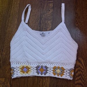 Hollister White and Multicolor Crochet Crop Top